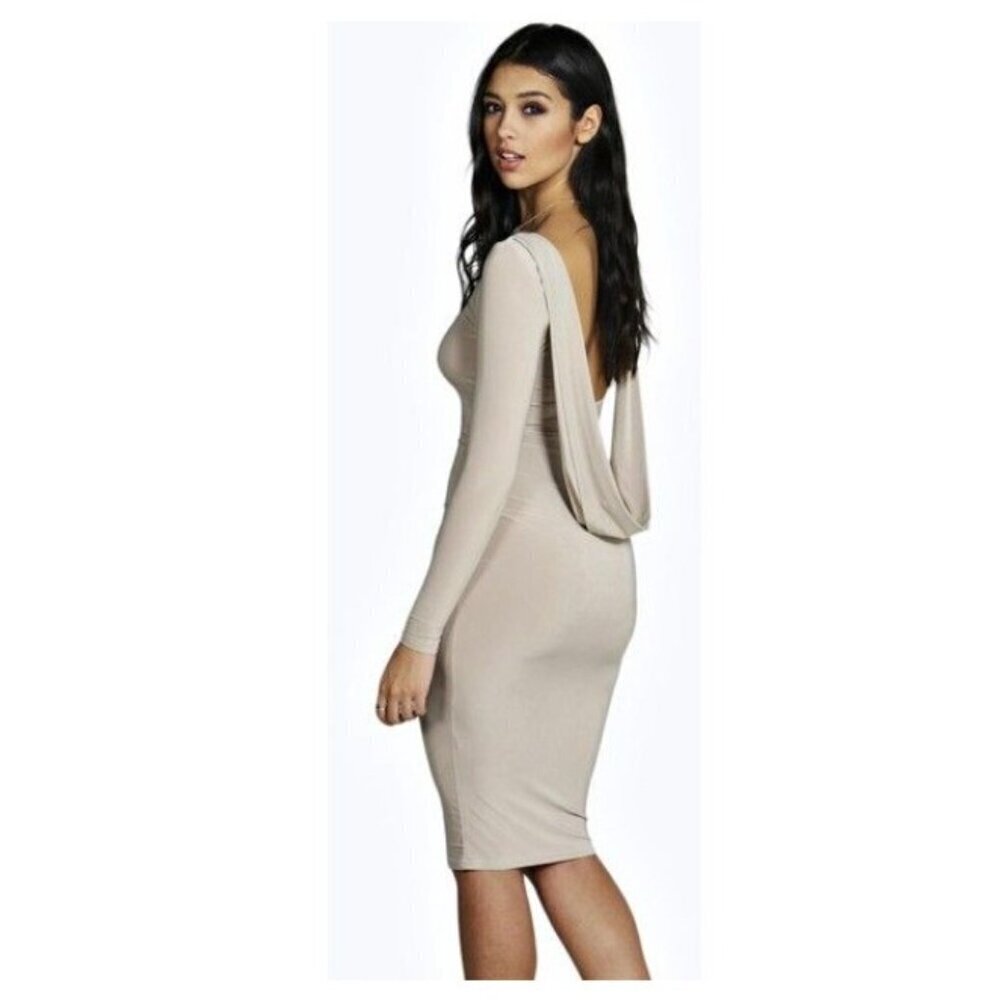 Victoria's Secret Dress Open Back Cowl Back Cream Sz S/P STRETCH Long sleeve